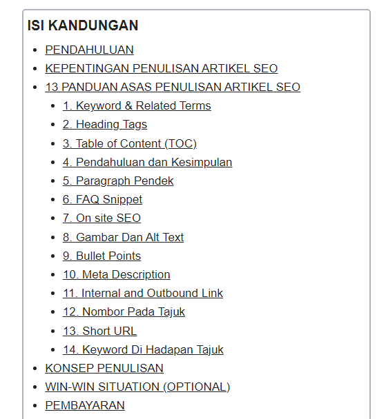 Panduan Setting Table Of Contents (TOC) 1 table of contents example