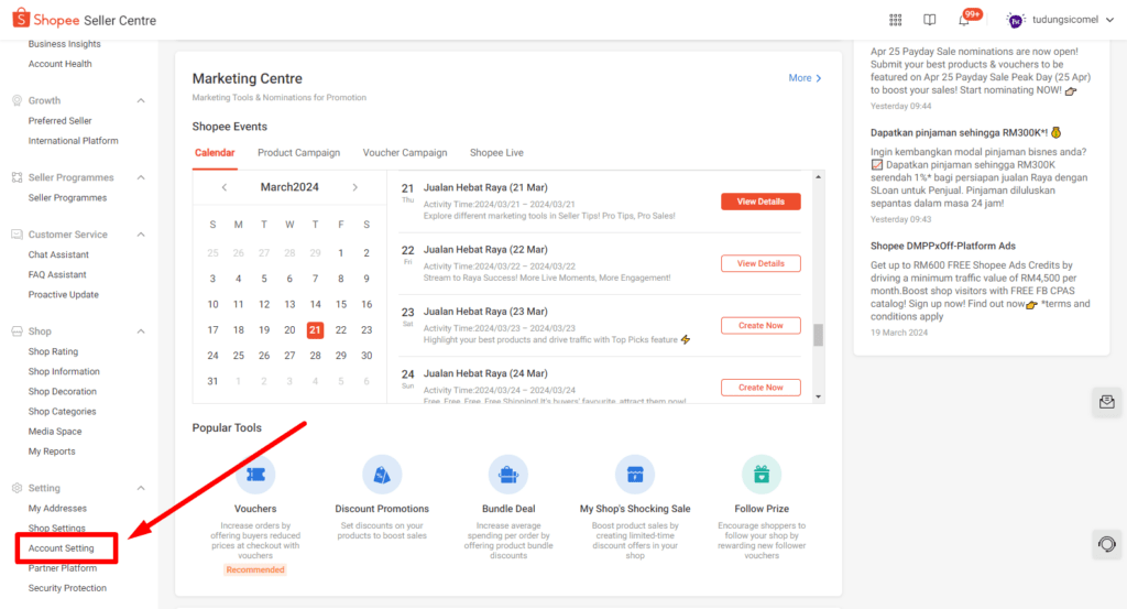 Macam Mana Nak Create Sub Account dan Create Members di Sub Account Shopee 2 SETTING.ACCSETT