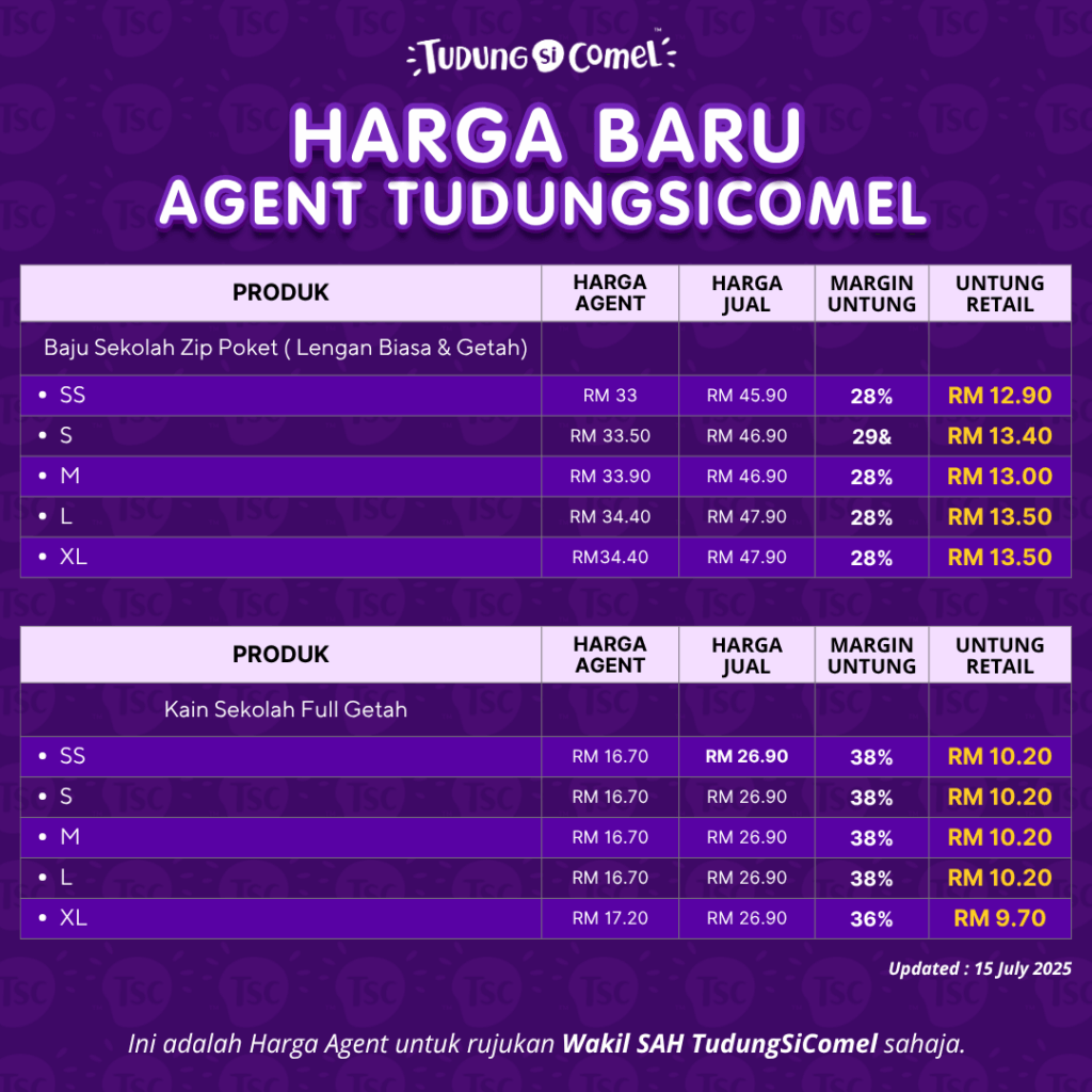 Makluman Penstrukturan Semula Harga Produk TudungSiComel Bermula 16 Julai 2025 2 HARGA BARU AGENT TUDUNGSICOMEL 3