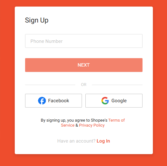 Sign Up Shopee